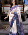 Impressive Beige Digital Printed Dola Silk Saree With Nectarous Blouse Piece