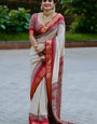 Glamorous Beige Digital Printed Dola Silk Saree With Scrumptious Blouse Piece