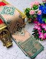 Symmetrical Peach Soft Banarasi Silk Saree With Exemplary Blouse Piece