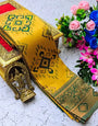 Captivating Yellow Soft Banarasi Silk Saree With Gratifying Blouse Piece