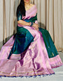 Stunner Dark Green Soft Banarasi Silk Saree With Scintillating Blouse Piece