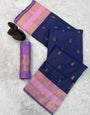 Delectable Navy Blue Soft Banarasi Silk Saree With Most Stunning Blouse Piece