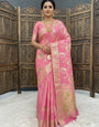 Gorgeous Pink Banarasi Dola Silk Saree With Zephyr Blouse Piece
