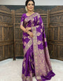 Intricate Purple Banarasi Dola Silk Saree With Chatoyant Blouse Piece