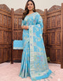 Staring Sky Banarasi Dola Silk Saree With Gossamer Blouse Piece