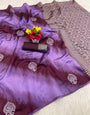 Elaborate Lavender Soft Silk Saree With Nemesis Blouse Piece