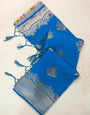 Lustrous Blue Banarasi Georgette Silk Saree With Desiring Blouse Piece