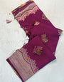 Snazzy Wine Banarasi Georgette Silk Saree With Vestigial Blouse Piece