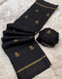 Sonorous Black Banarasi Khadi Silk Saree With Verdant Blouse Piece