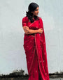 Piquant Dark Pink Banarasi Khadi Silk Saree With Hypnotic Blouse Piece