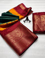 Mellifluous Dark Green Banarasi Dola Silk Saree With Allure Blouse Piece