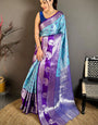 Proficient Firozi Kanjivaram Silk Saree With Skinny Blouse Piece