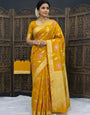 Grandiose Mustard Banarasi Dola Silk Saree With Confounding Blouse Piece