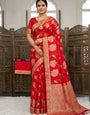 Posh Red Banarasi Dola Silk Saree With Woebegone Blouse Piece