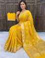 Whimsical Yellow Banarasi Dola Silk Saree With Murmurous Blouse Piece