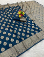 Scintillating Navy Blue Pure Zari Weaving Banarasi Silk Saree With Classy Blouse Piece