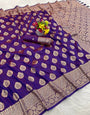 Comely Purple Pure Zari Weaving Banarasi Silk Saree With Ethereal Blouse Piece