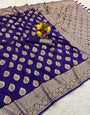 Desuetude Royal Purple Pure Zari Weaving Banarasi Silk Saree With Dalliance Blouse Piece