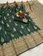 Magnetic Dark Green Soft Silk Saree With Efflorescence Blouse Piece