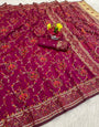 Forbearance Dark Pink Pashmina Saree With Propinquity Blouse Piece