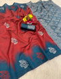 Phenomenal Red Soft Silk Saree With Snappy Blouse Piece