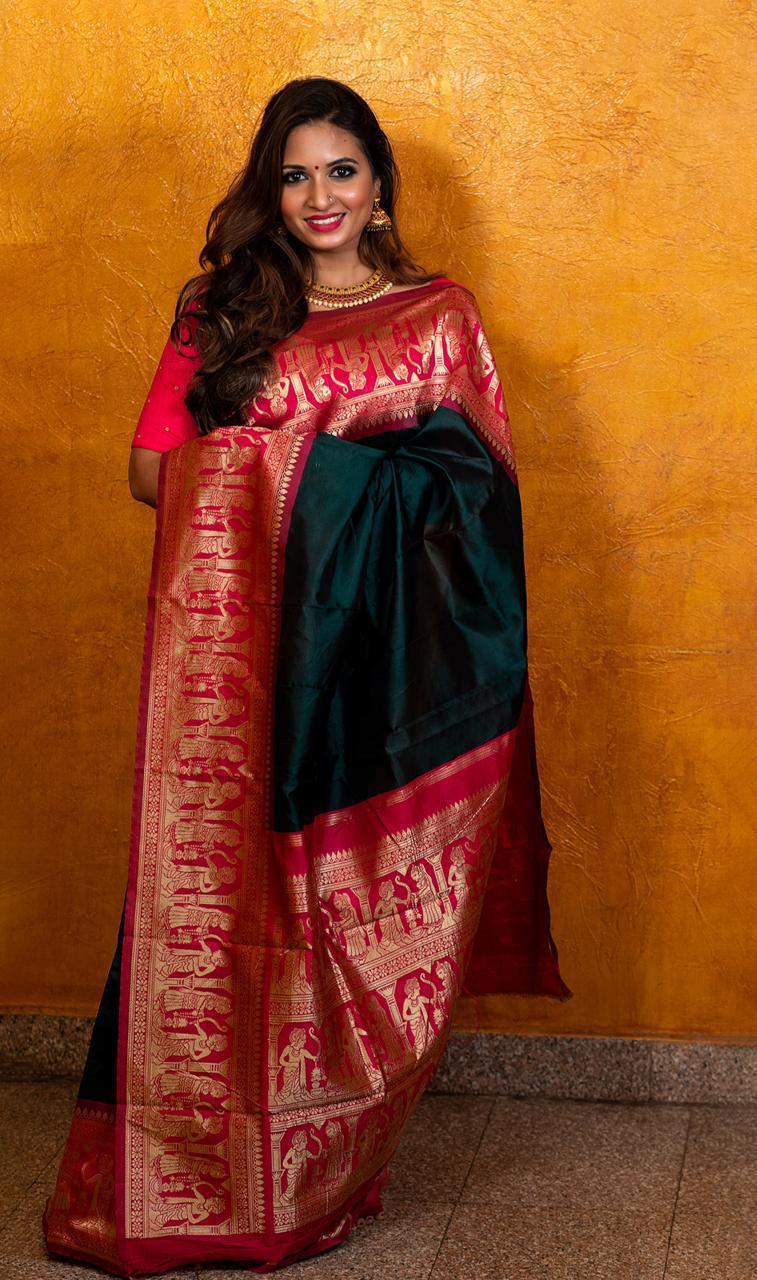 Flattering Green Soft Silk Saree With Divine Blouse Piece