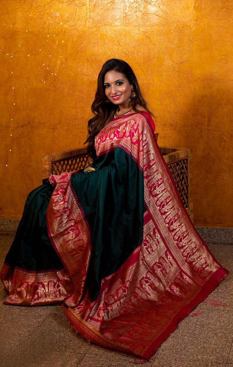 Flattering Green Soft Silk Saree With Divine Blouse Piece