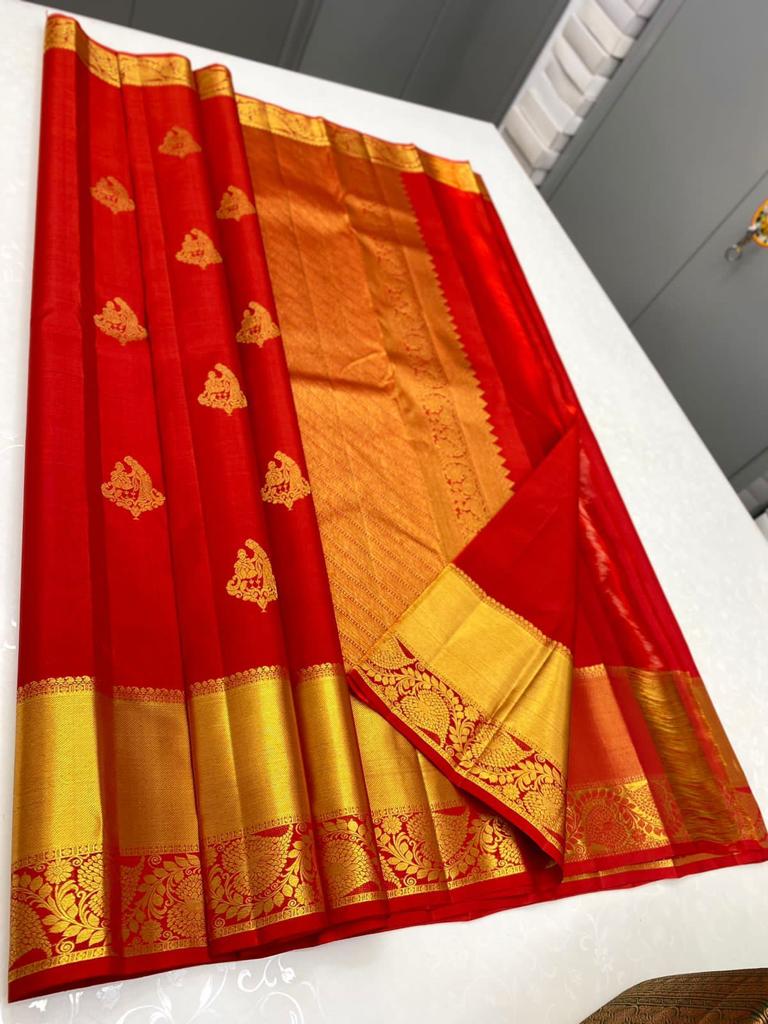 Opulent Red Soft Banarasi Silk Saree With Elision Blouse Piece