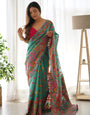 Dusty Teal Kashmiri Modal Pashmina Silk Saree