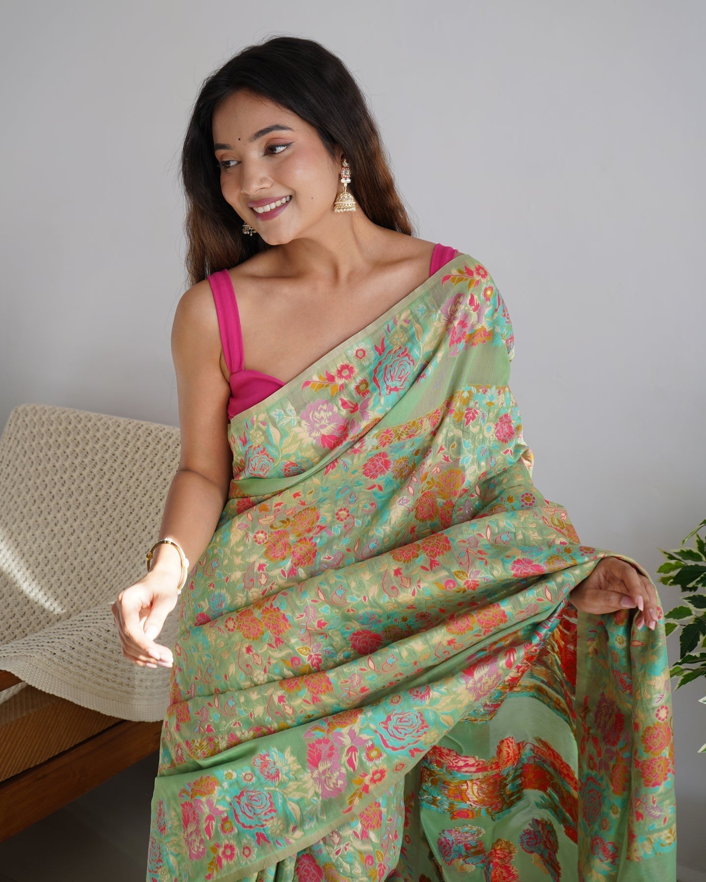 Seraglio Pista Pashmina saree With Breathtaking Blouse Piece