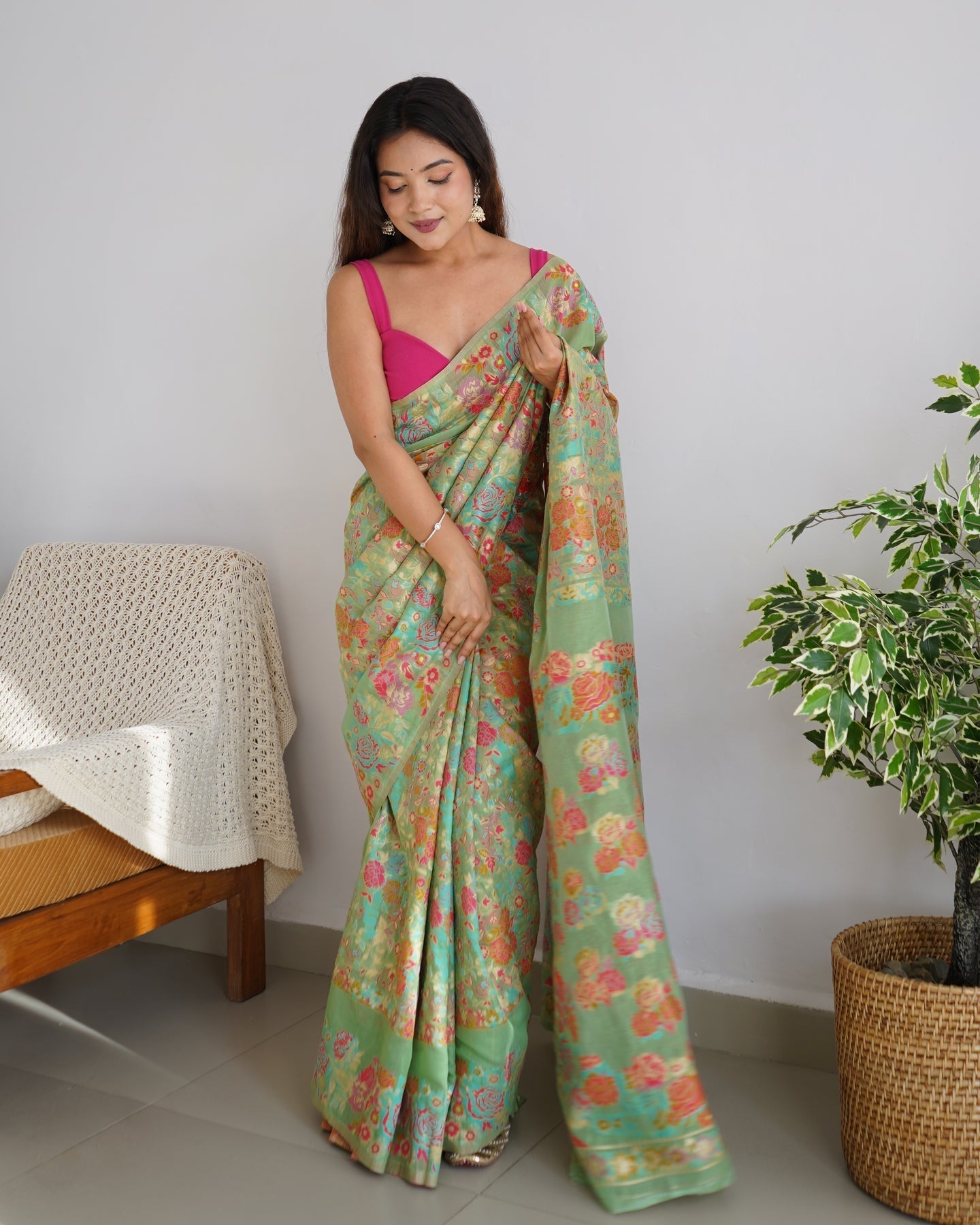 Seraglio Pista Pashmina saree With Breathtaking Blouse Piece