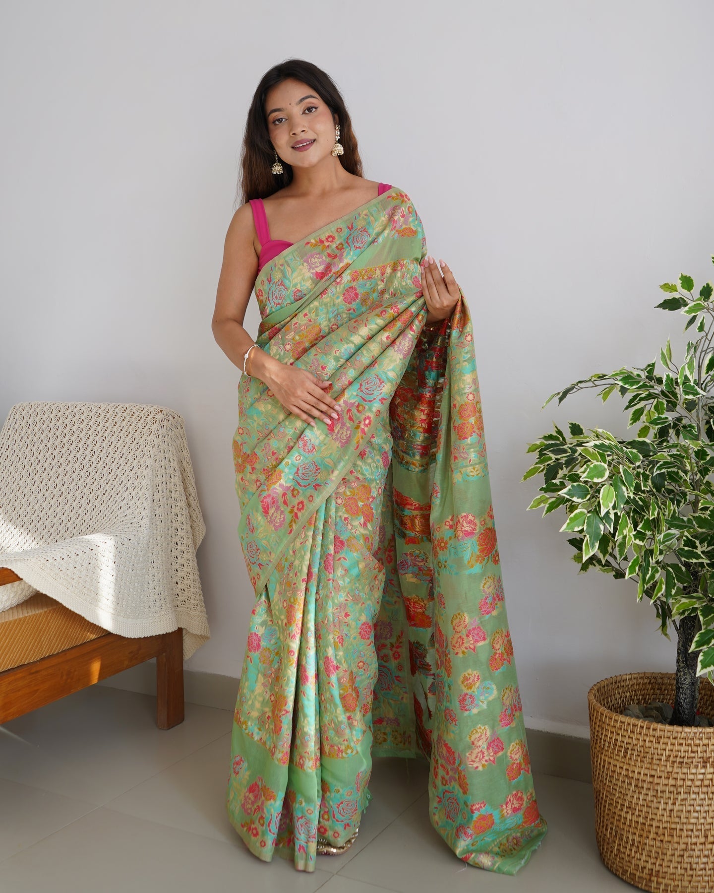 Seraglio Pista Pashmina saree With Breathtaking Blouse Piece