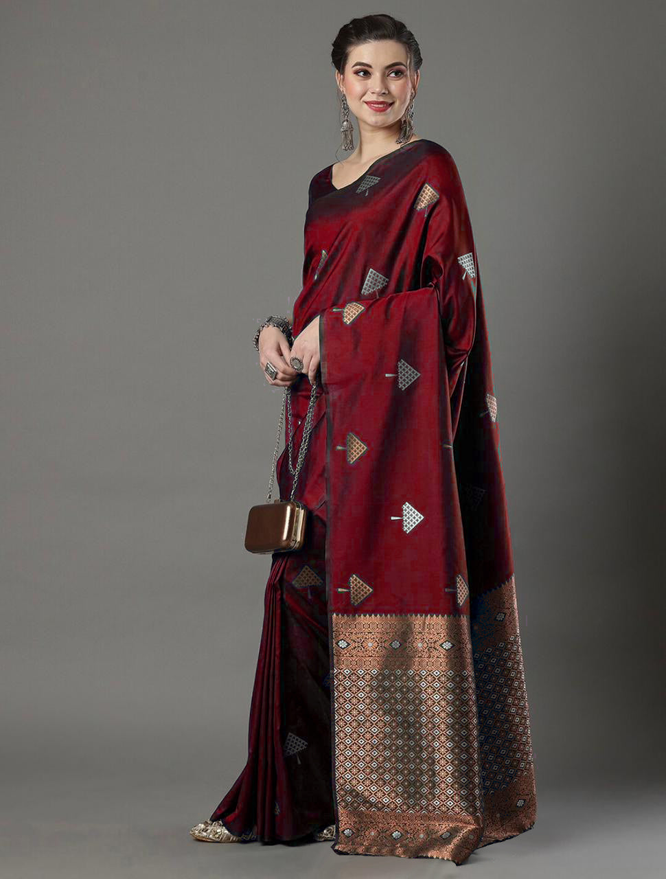 Transcendent Maroon Soft Silk Saree With Devastating Blouse Piece