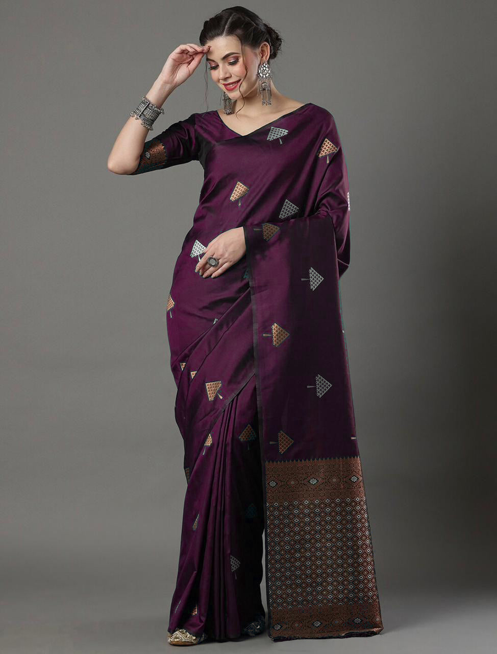 Tempting Wine Soft Silk Saree With Ideal Blouse Piece