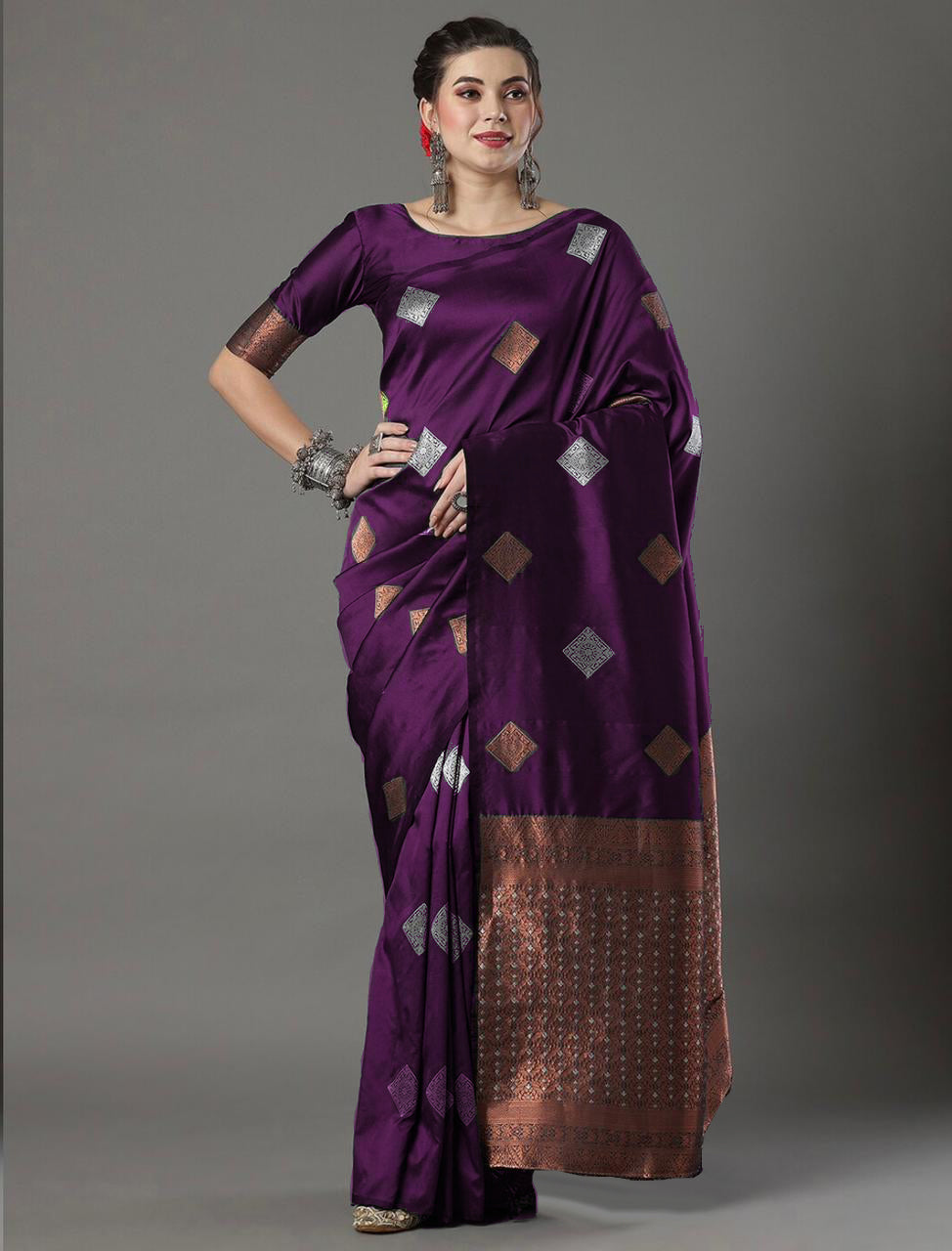 Enchanting Wine Soft Silk Saree With Glorious Blouse Piece