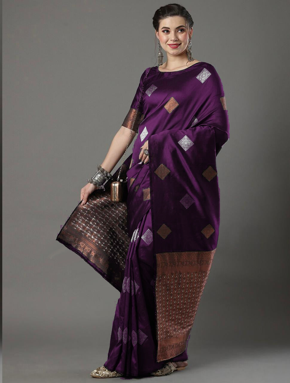 Enchanting Wine Soft Silk Saree With Glorious Blouse Piece