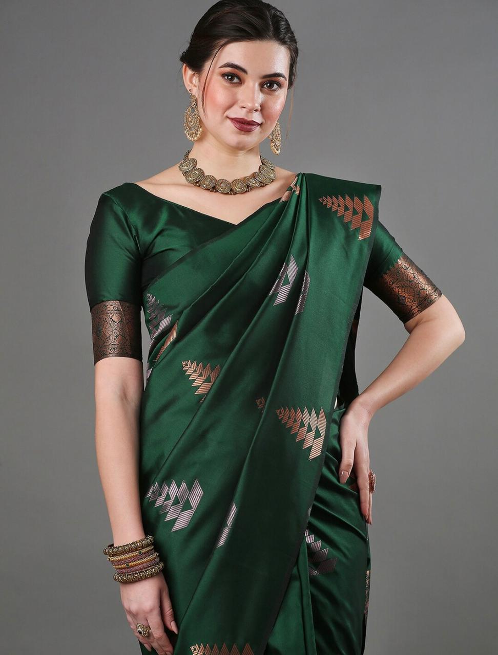 Fragrant Green Soft Silk Saree With Incomparable Blouse Piece