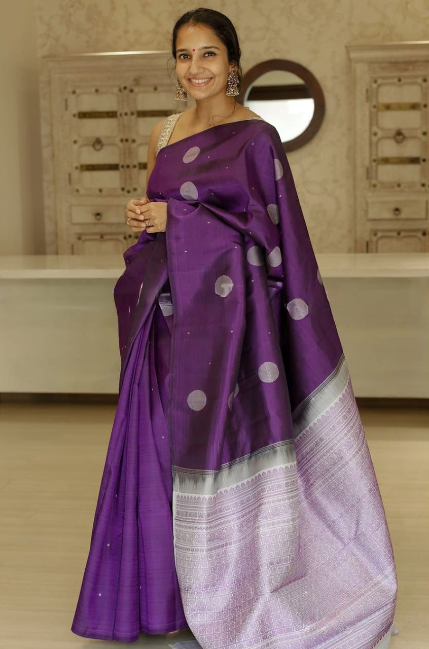 Ethnic Purple Soft Silk Saree With Winsome Blouse Piece