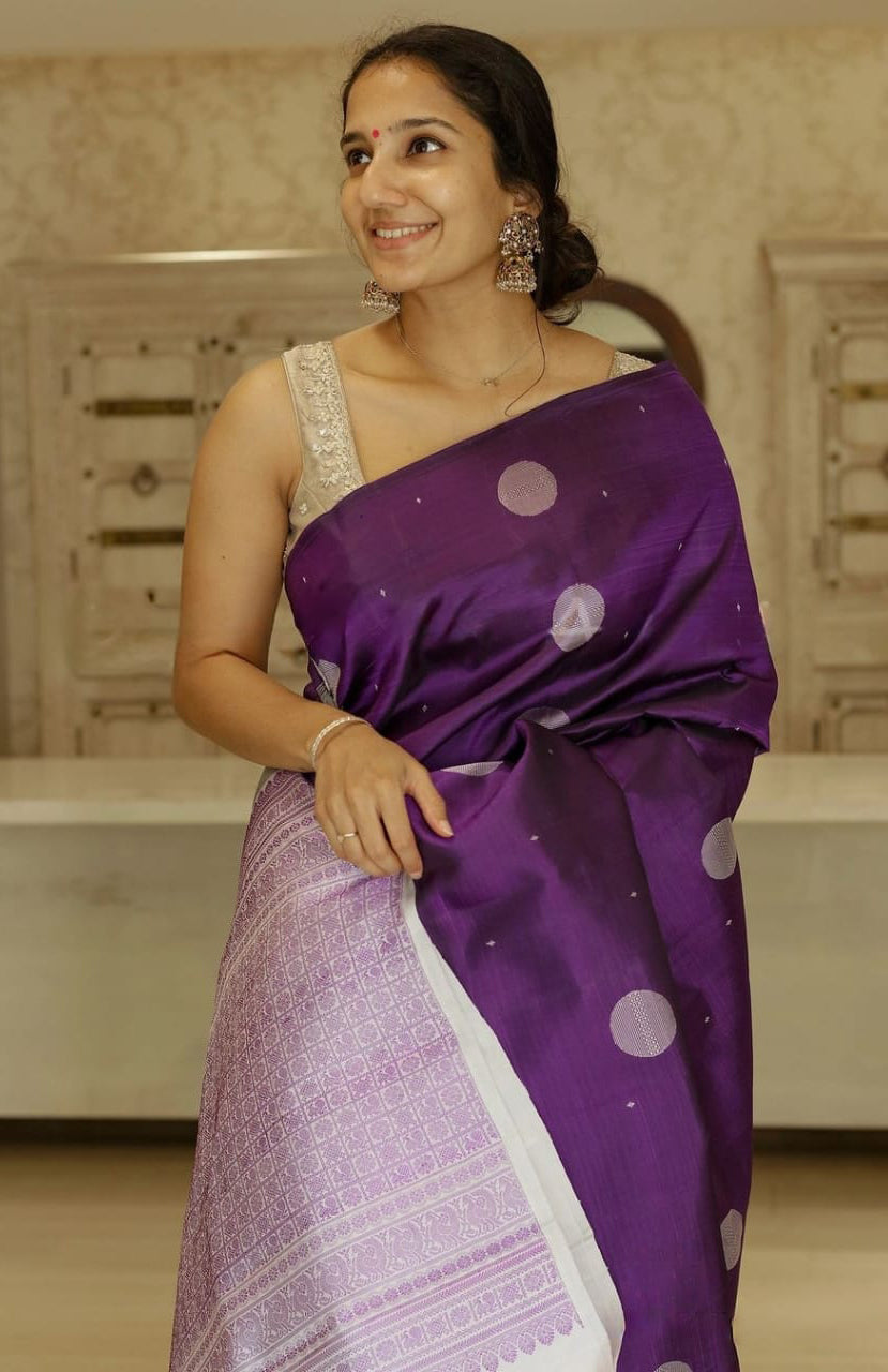 Ethnic Purple Soft Silk Saree With Winsome Blouse Piece