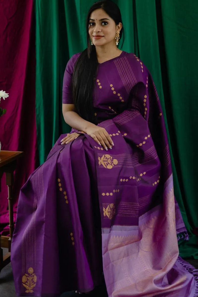 Effulgent Purple Soft Silk Saree With Fragrant Blouse Piece