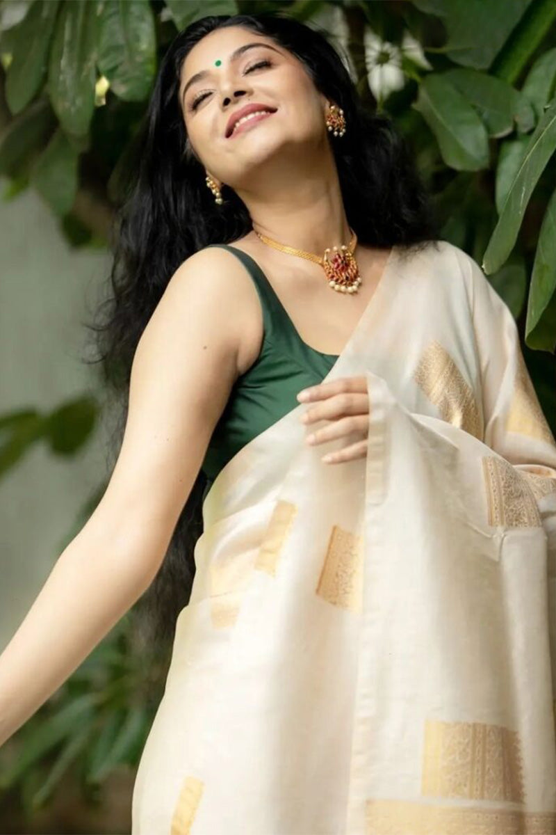 Sonorous Beige Soft Silk Saree With Devastating Blouse Piece
