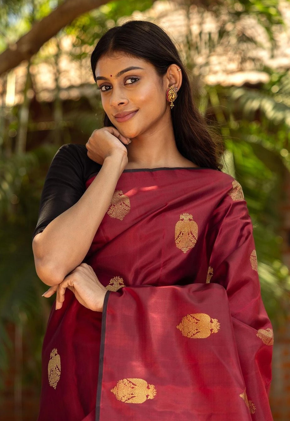 Woebegone Maroon Soft Silk Saree With Precious Blouse Piece
