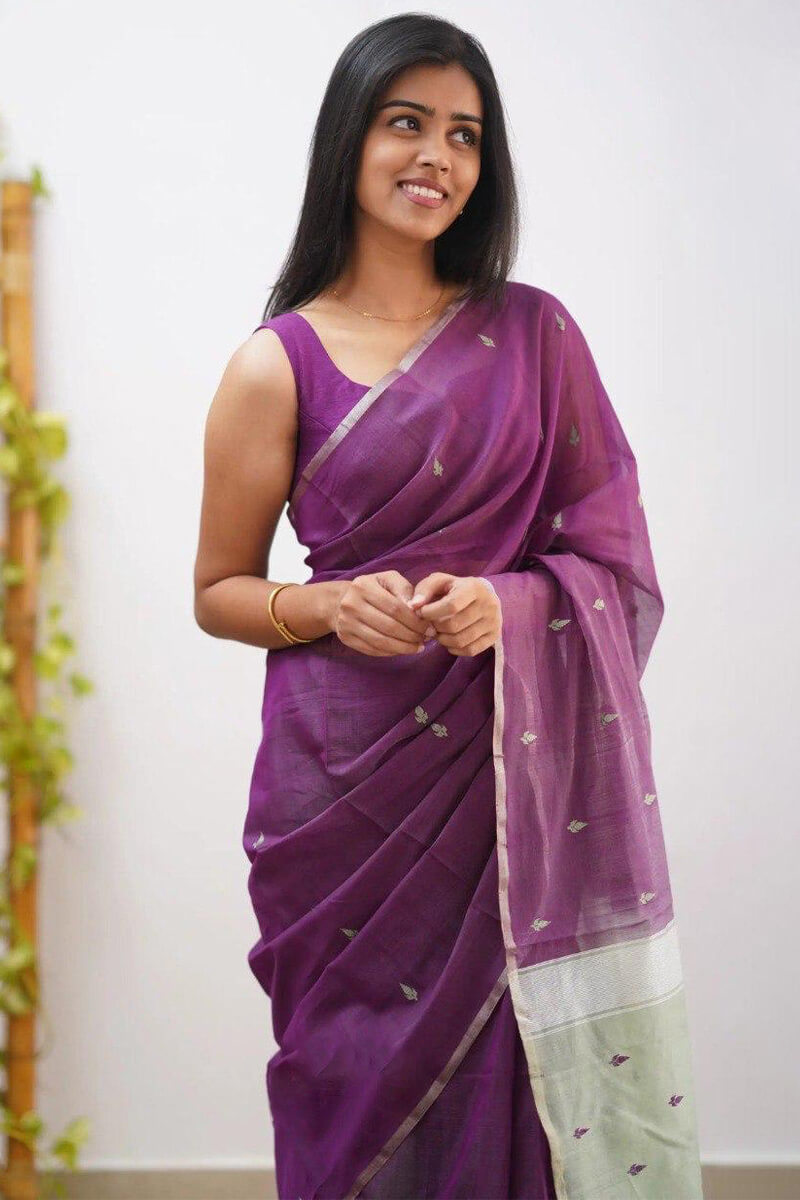 Traditional Purple Cotton Silk Saree With Panache Blouse Piece