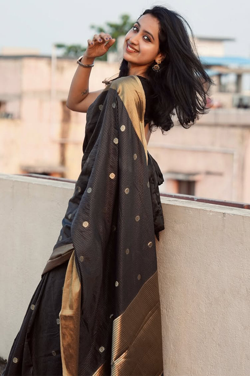 Forbearance Black Soft Silk Saree With Sensational Blouse Piece