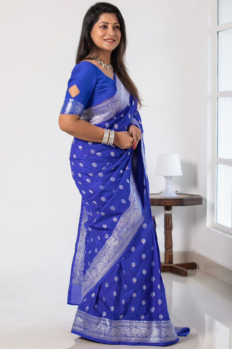 Magnetic Blue Soft Silk Saree With Cynosure Blouse Piece
