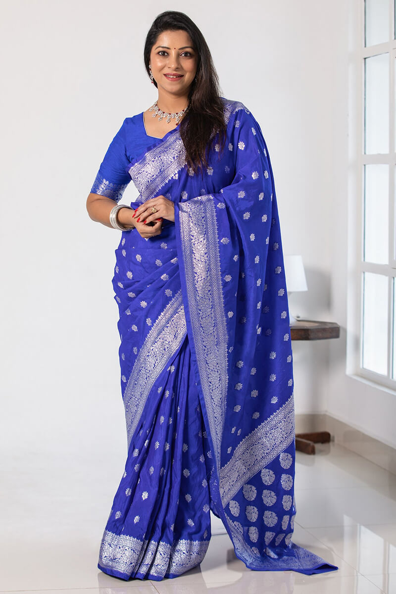Magnetic Blue Soft Silk Saree With Cynosure Blouse Piece