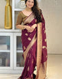 Enthralling Wine Soft Silk Saree With Forbearance Blouse Piece