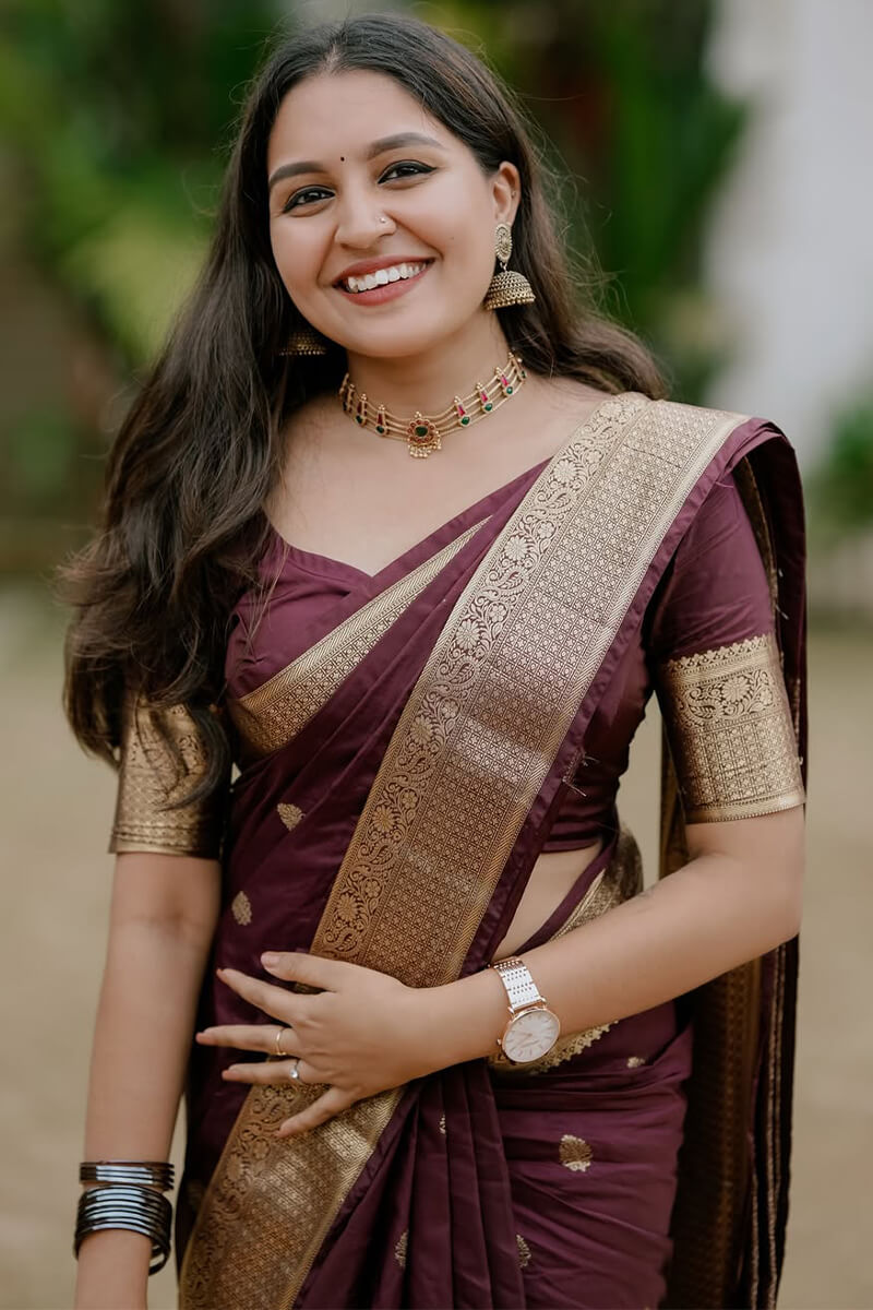 Girlish Wine Soft Silk Saree With Sensational Blouse Piece