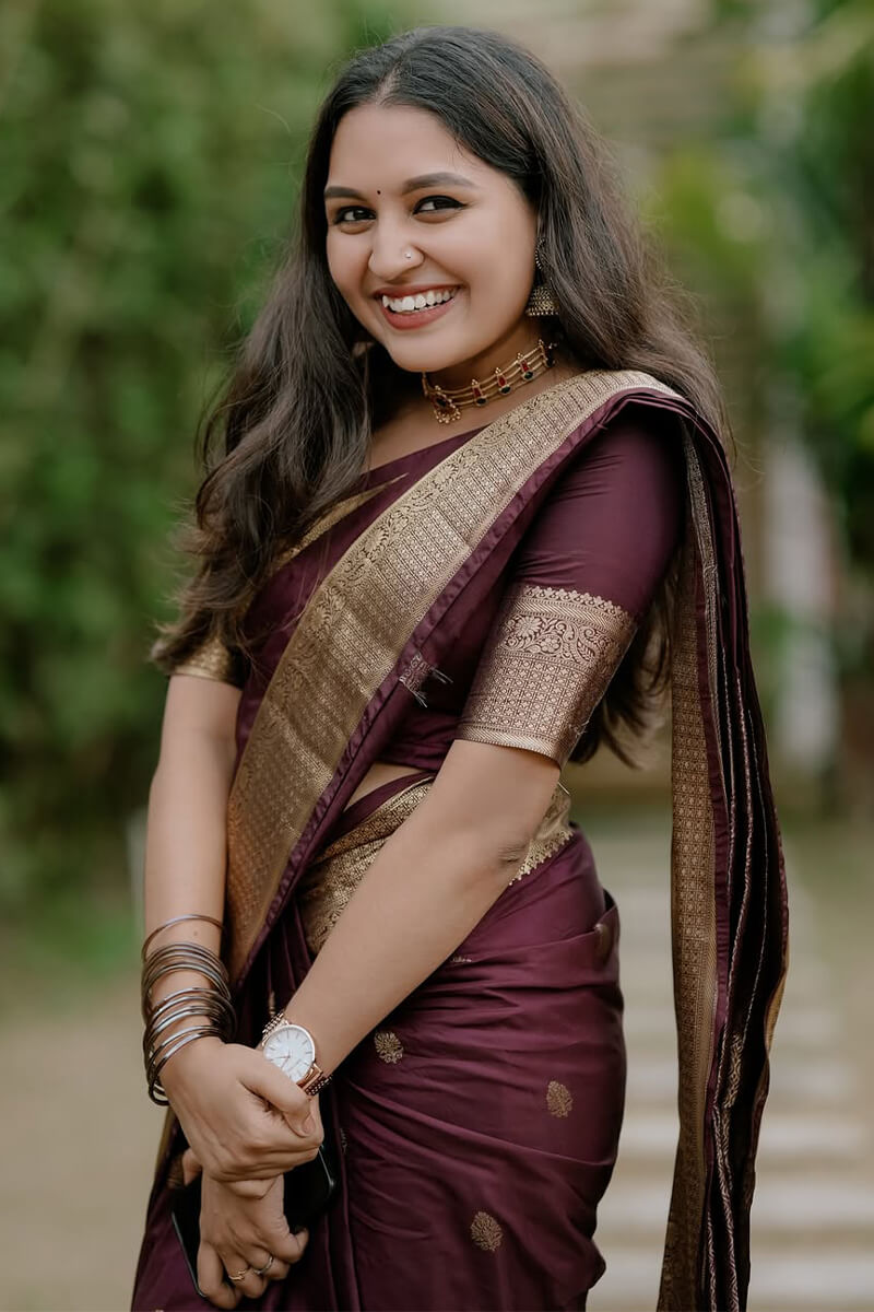 Girlish Wine Soft Silk Saree With Sensational Blouse Piece