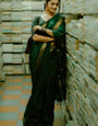 Fairytale Dark Green Cotton Silk Saree With Assemblage Blouse Piece